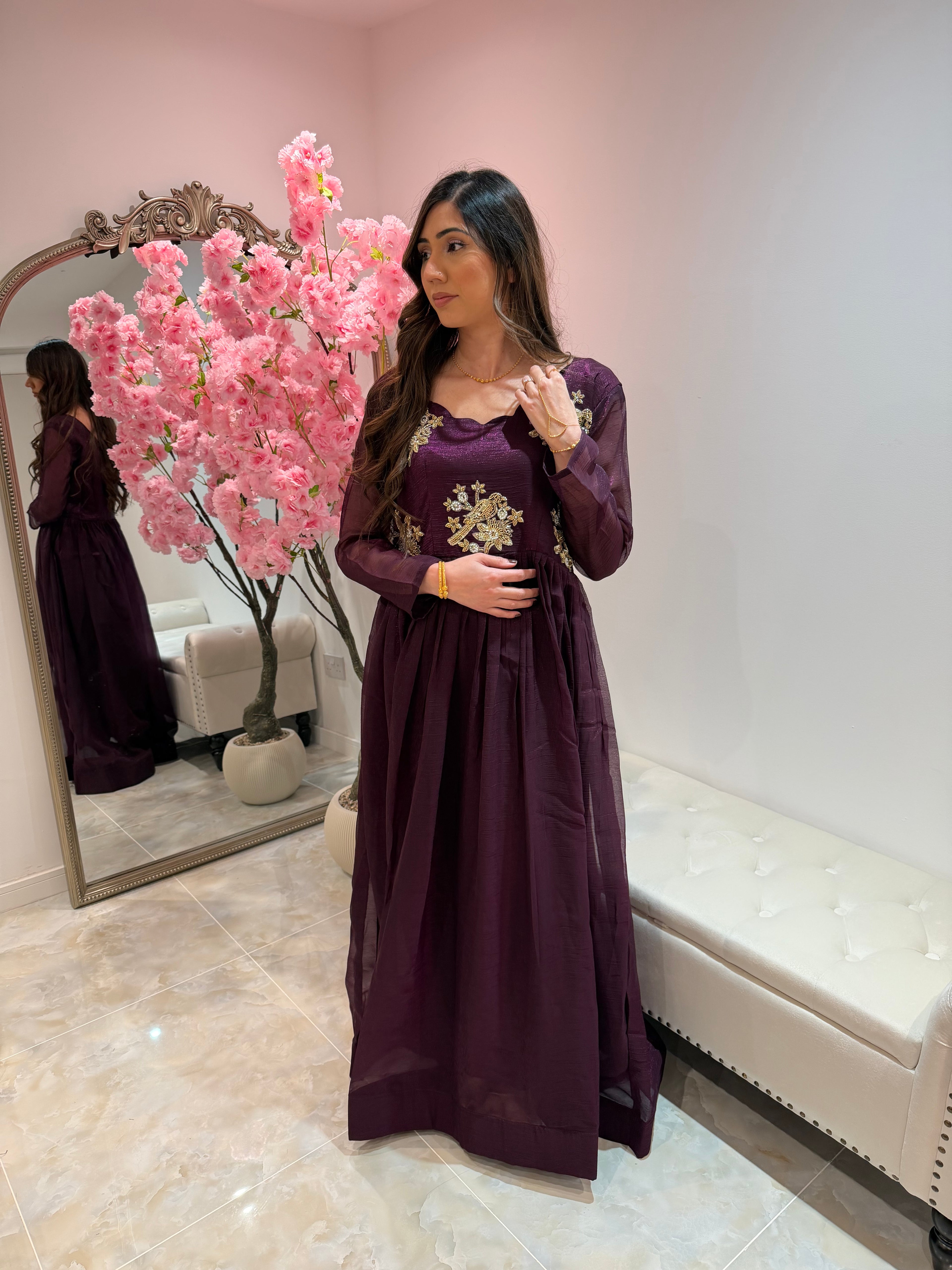 Aliza -Purple beaded flowy Dress Zebtique Aliza -Purple beaded flowy Dress Zebtique