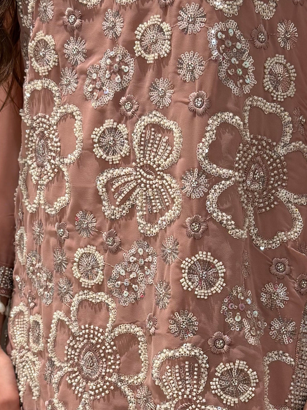 Eid collection -Beaded Kameez With Extra Flared Palazzo Dusty Pink