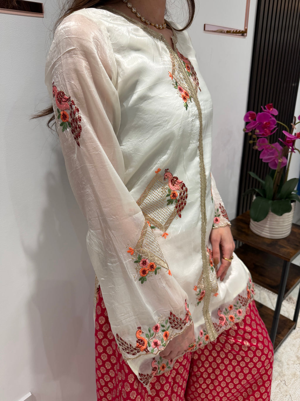 Embroidered kurta with jacquard Palazzo set