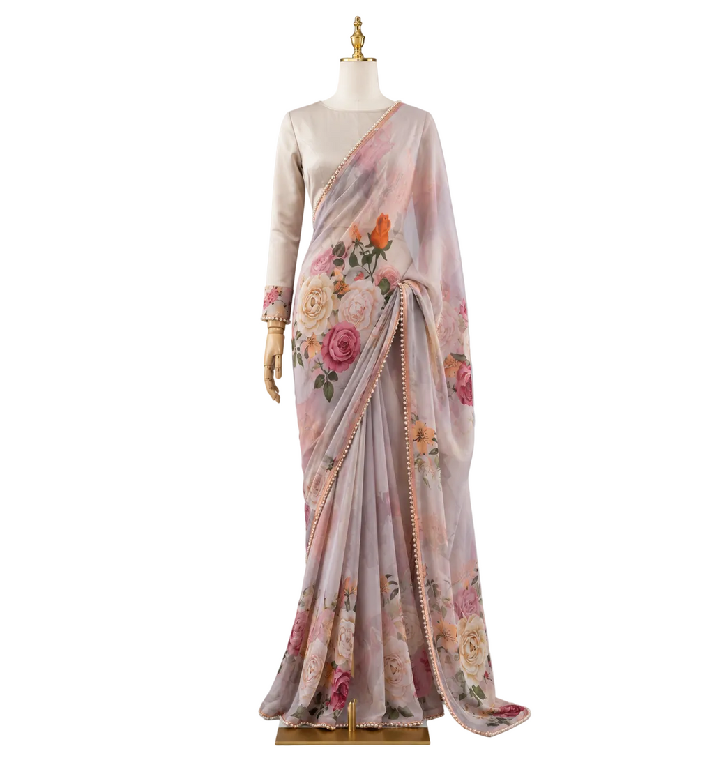 💐Saira💐-Vintage Floral Ready To Wear Saree