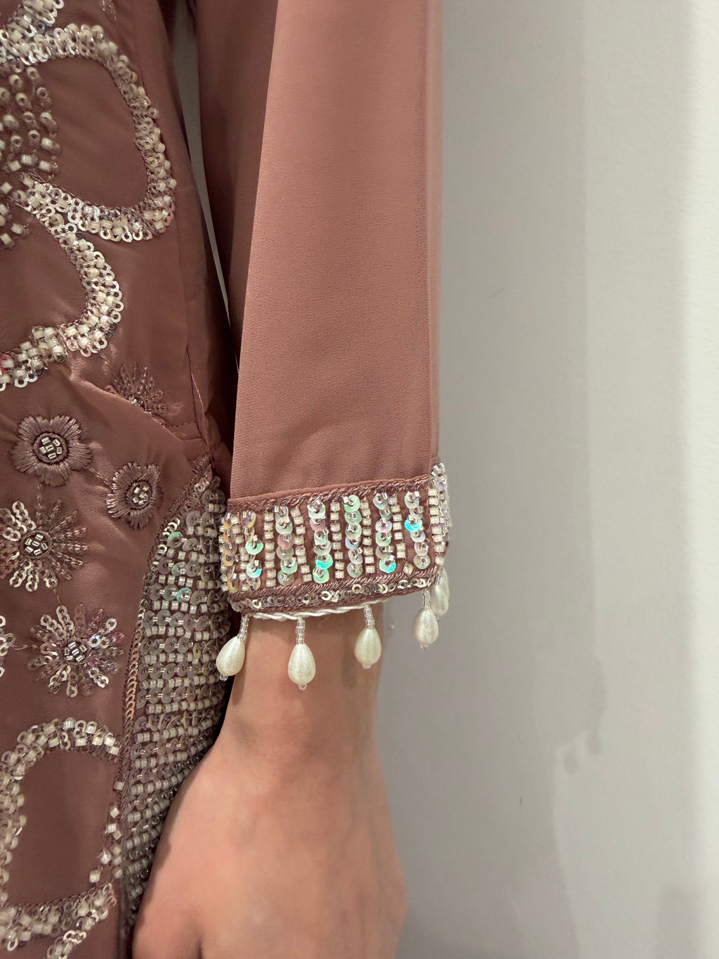 Eid collection -Beaded Kameez With Extra Flared Palazzo Dusty Pink