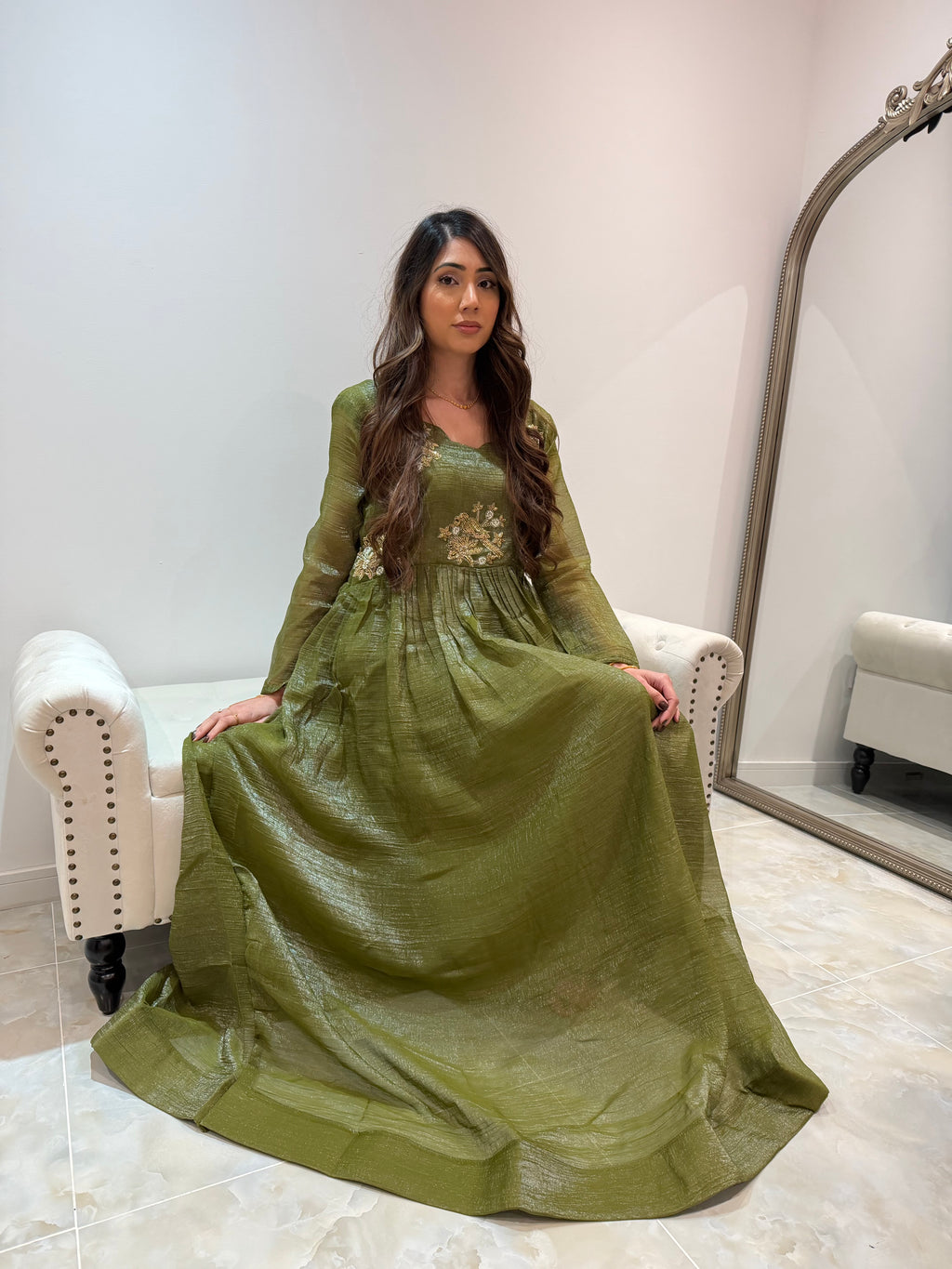 Aliza -Dark Sage Flowy Dress