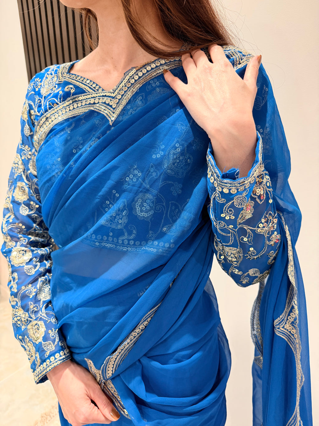 Royal blue  sequin lehanga Saree