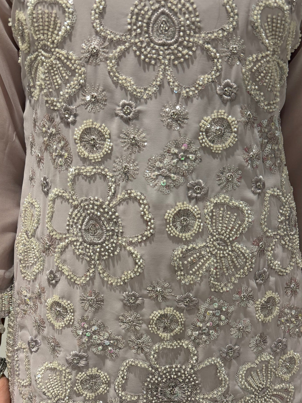 Eid collection-Beaded kameez with Extra flared Palazzo-Lilac