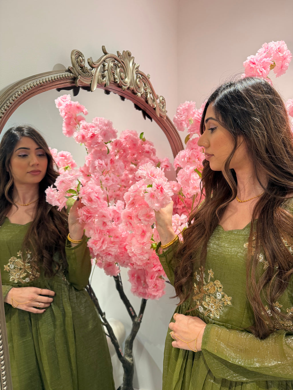 Aliza -Dark Sage Flowy Dress