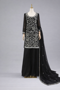 Eid collection-Beaded kameez with Extra flared Palazzo-Black