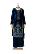 Blue velvet palazzo suit