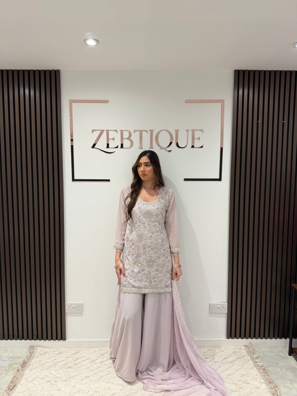 Eid collection-Beaded kameez with Extra flared Palazzo-Lilac