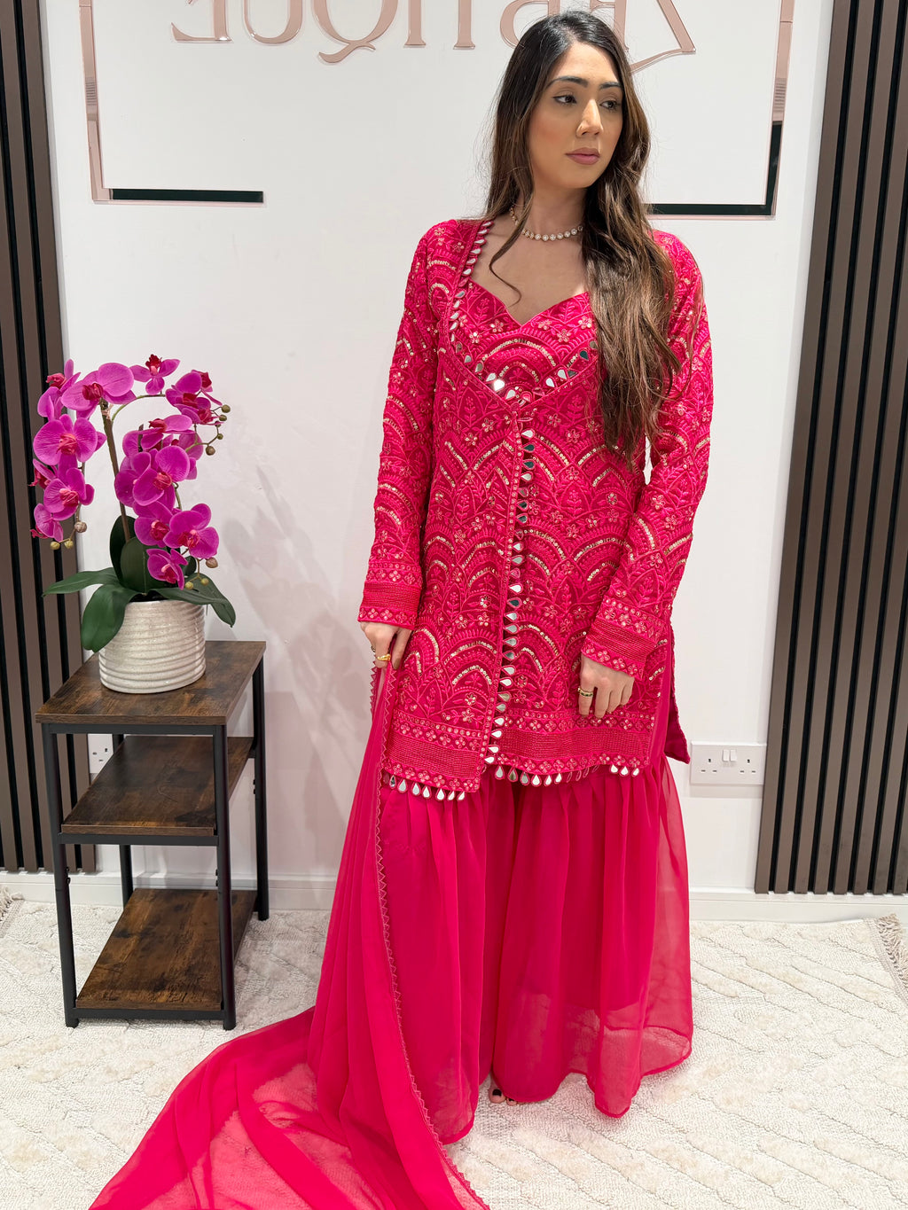 Embroidered jacket with sharara set