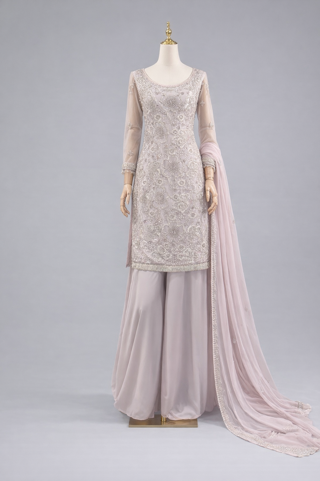 Eid collection-Beaded kameez with Extra flared Palazzo-Lilac