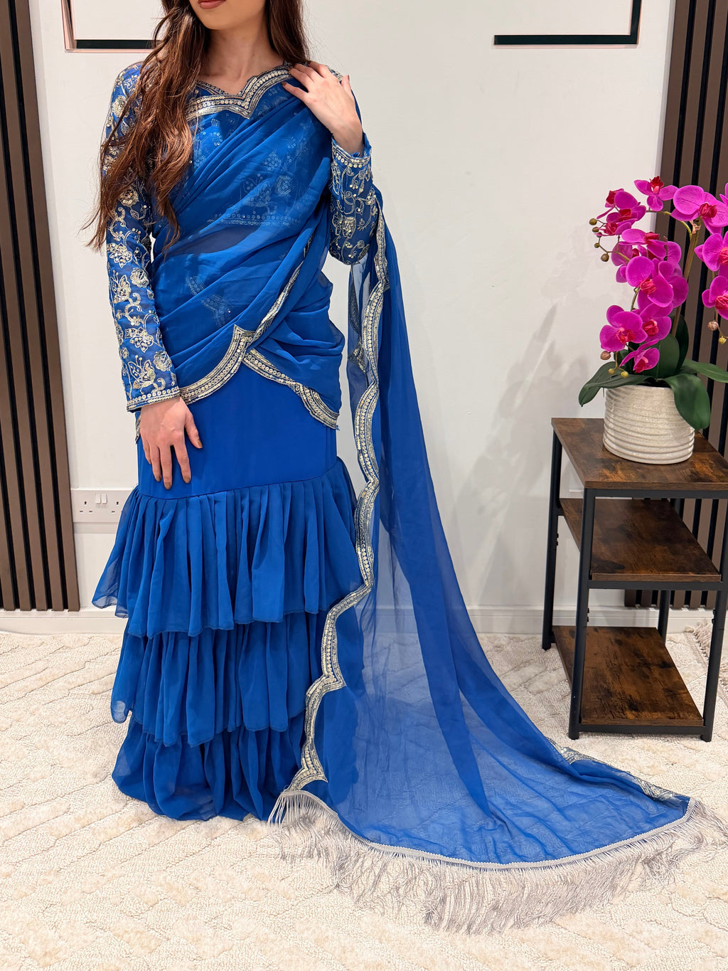 Royal blue  sequin lehanga Saree