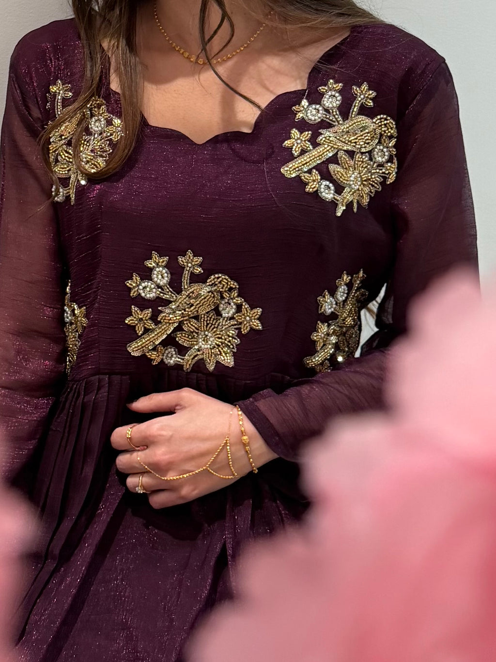 Aliza -Purple beaded flowy Dress