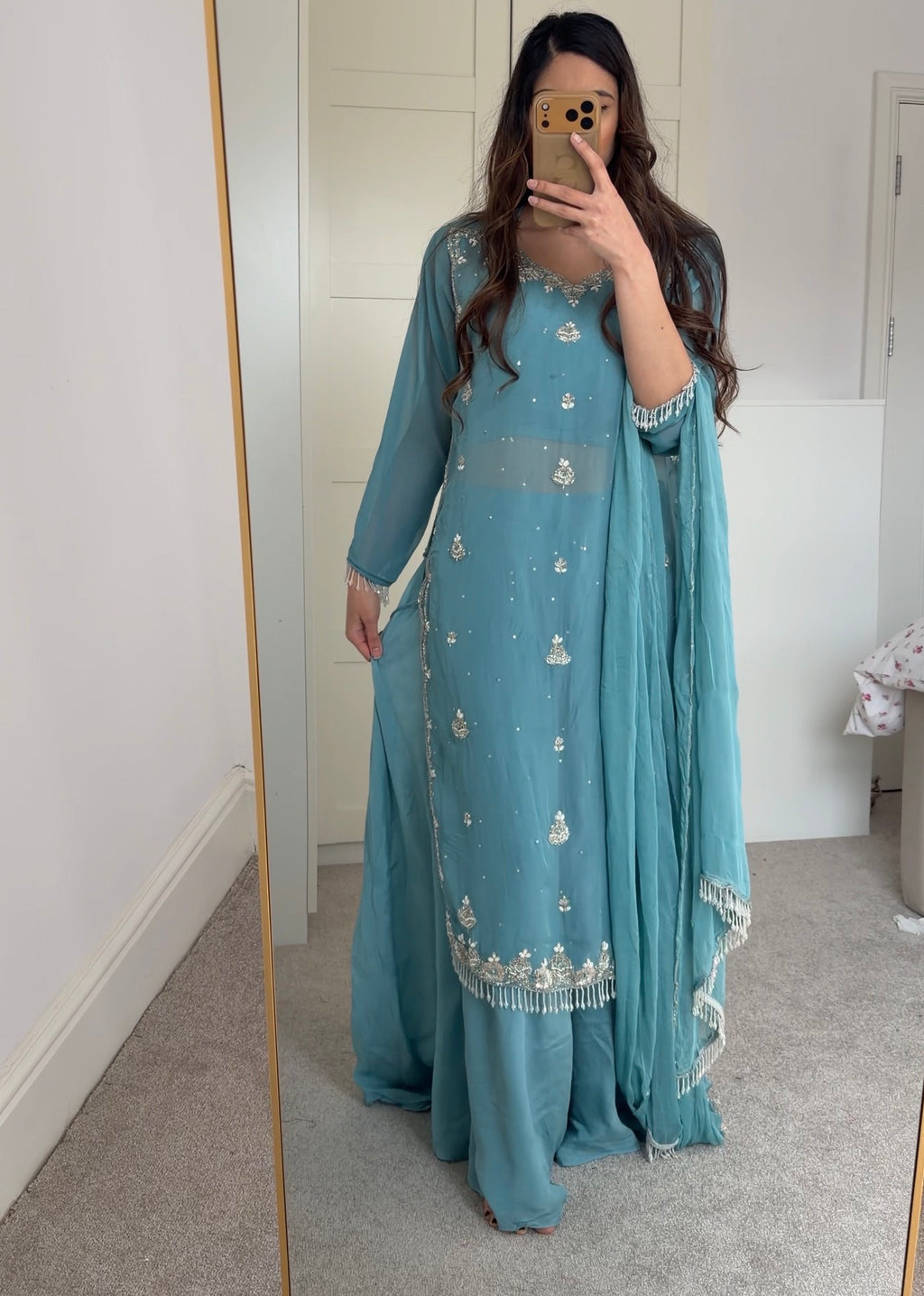 Handwork beaded kameez with palazzo