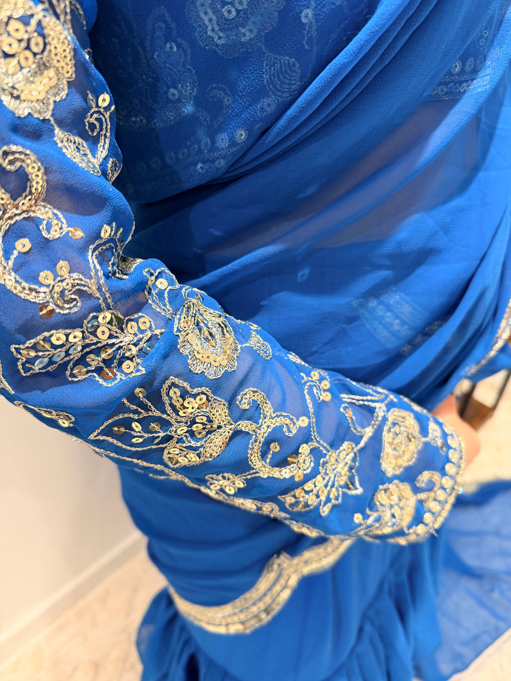 Royal blue  sequin lehanga Saree