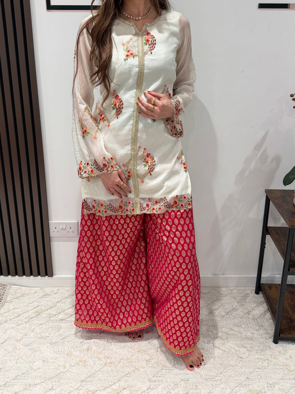 Embroidered kurta with jacquard Palazzo set