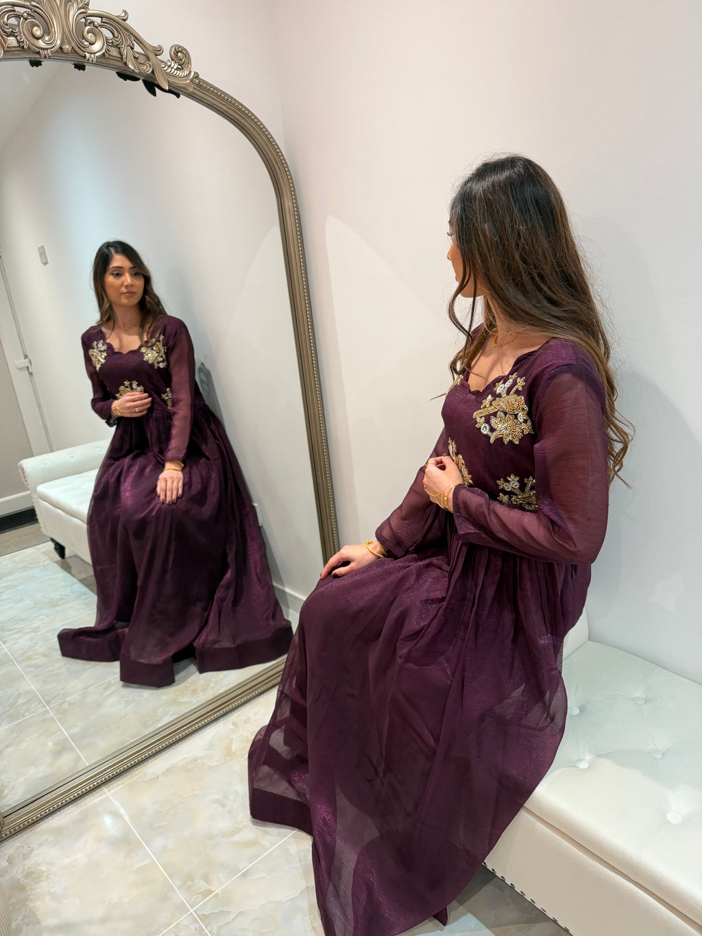 Aliza -Purple beaded flowy Dress