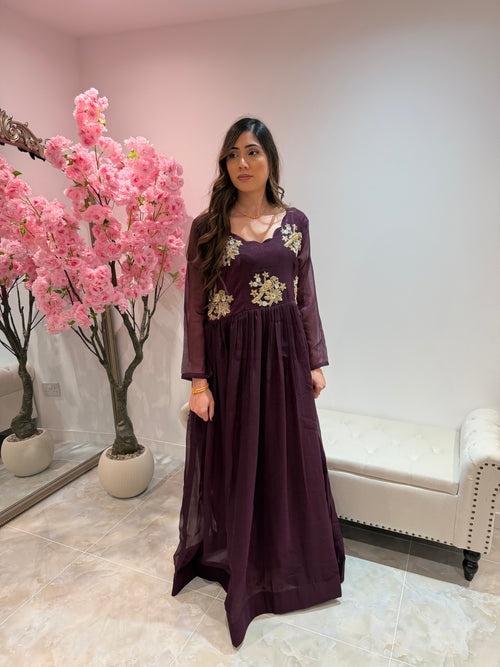 Aliza -Purple beaded flowy Dress