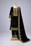 Embroidered velvet shawl suit