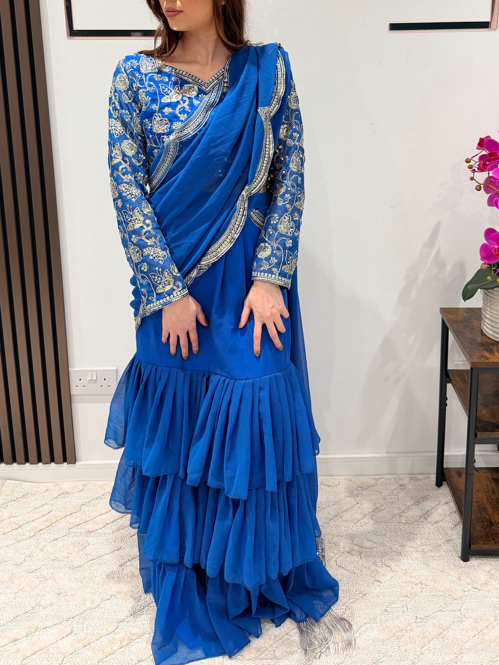 Royal blue  sequin lehanga Saree