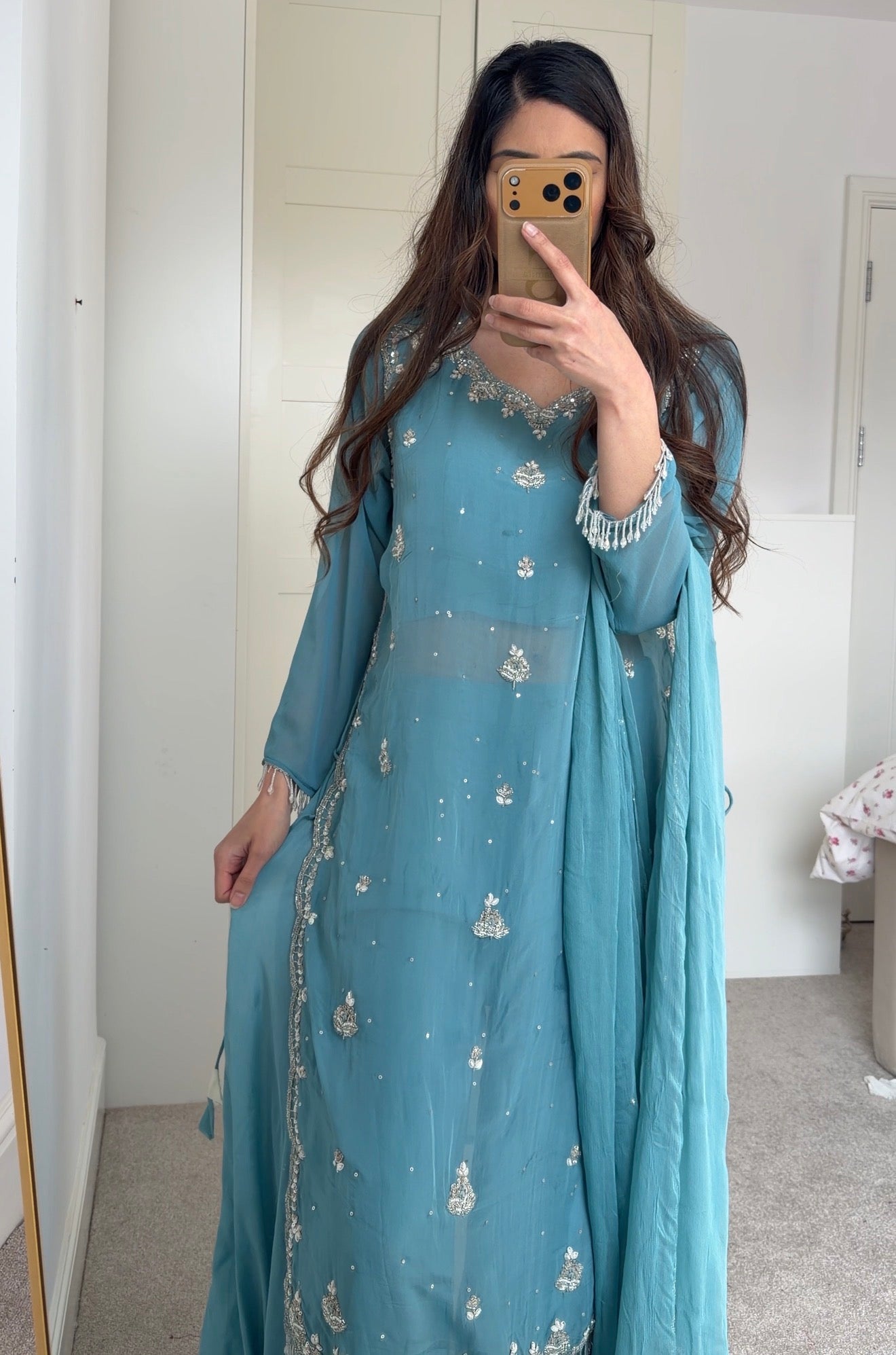 Handwork beaded kameez with palazzo