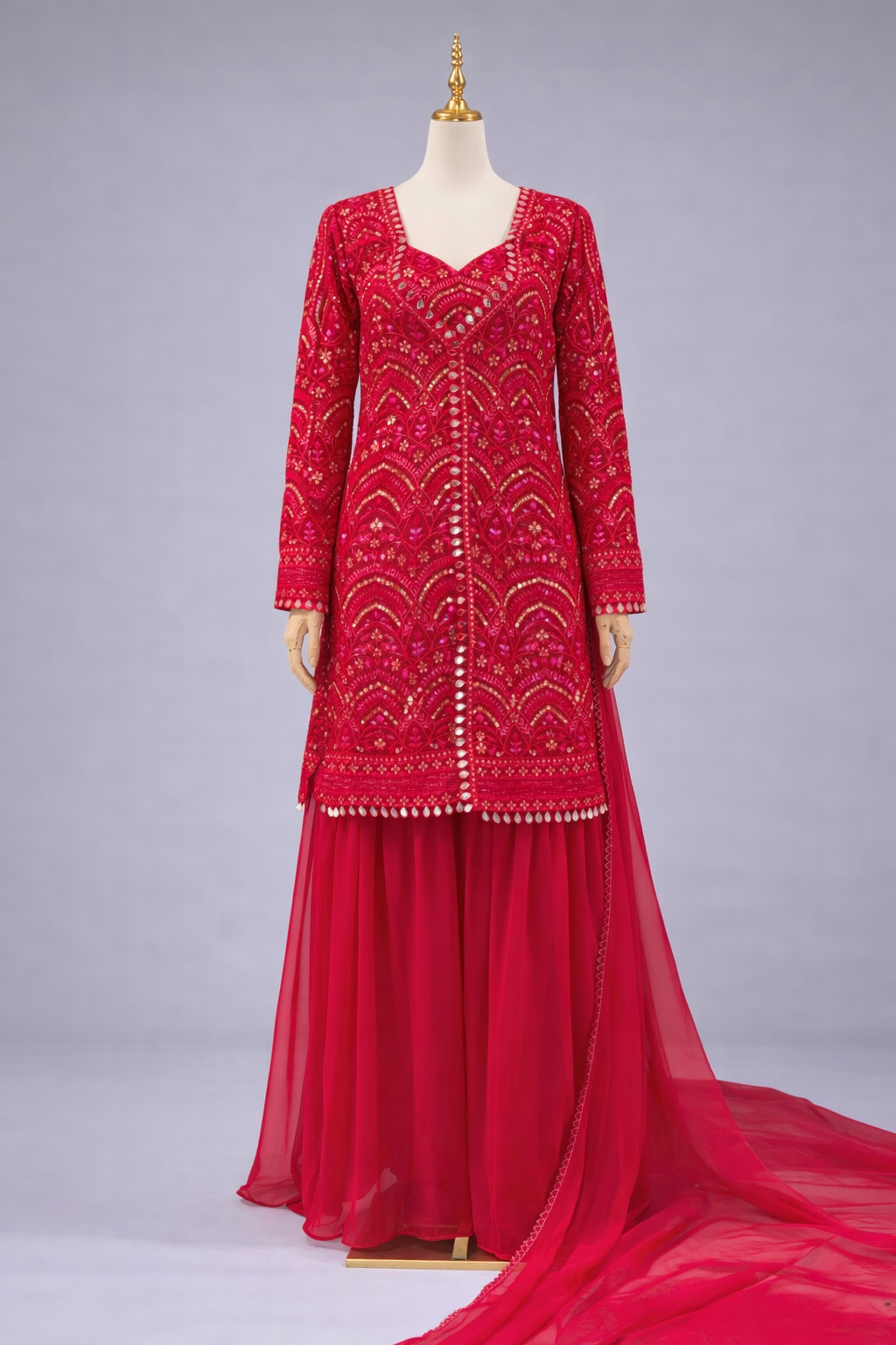 Embroidered jacket with sharara set