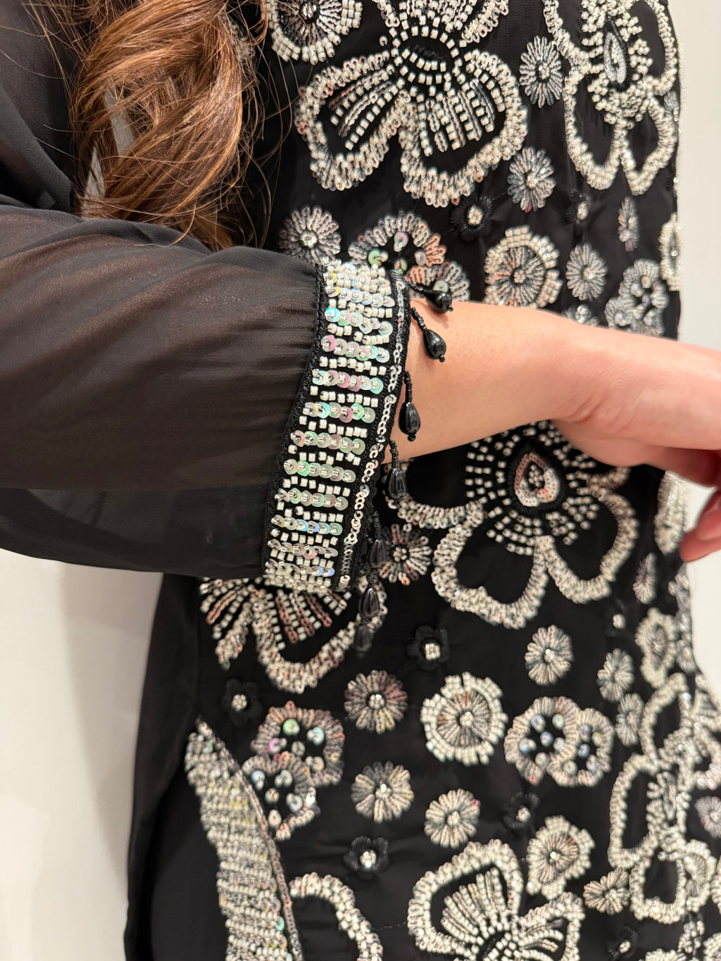 Eid collection-Beaded kameez with Extra flared Palazzo-Black