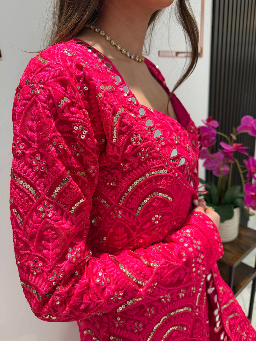 Embroidered jacket with sharara set