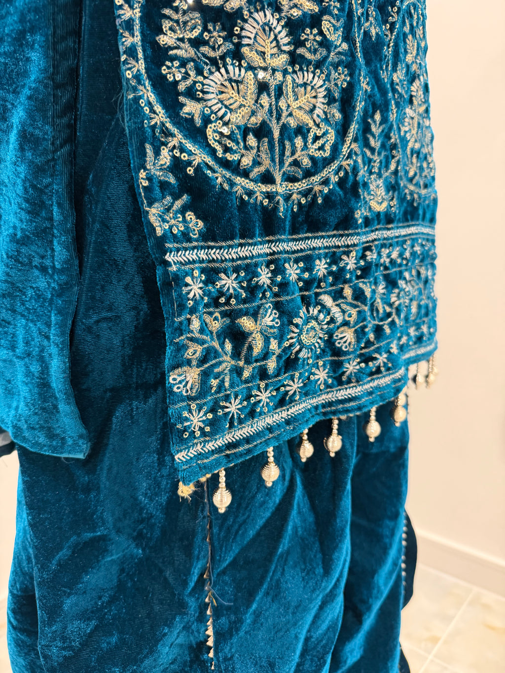 Blue velvet palazzo suit