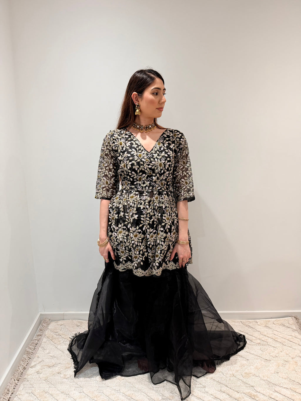 Embroidered organza peplum set