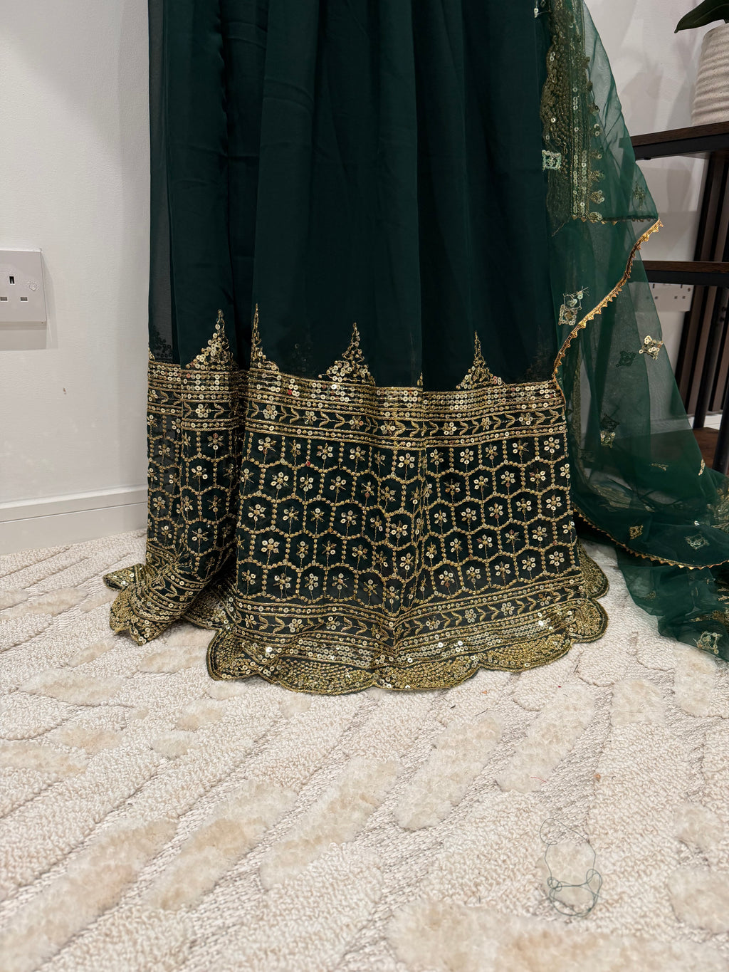 Dark green Faux Georgette Lehenga set