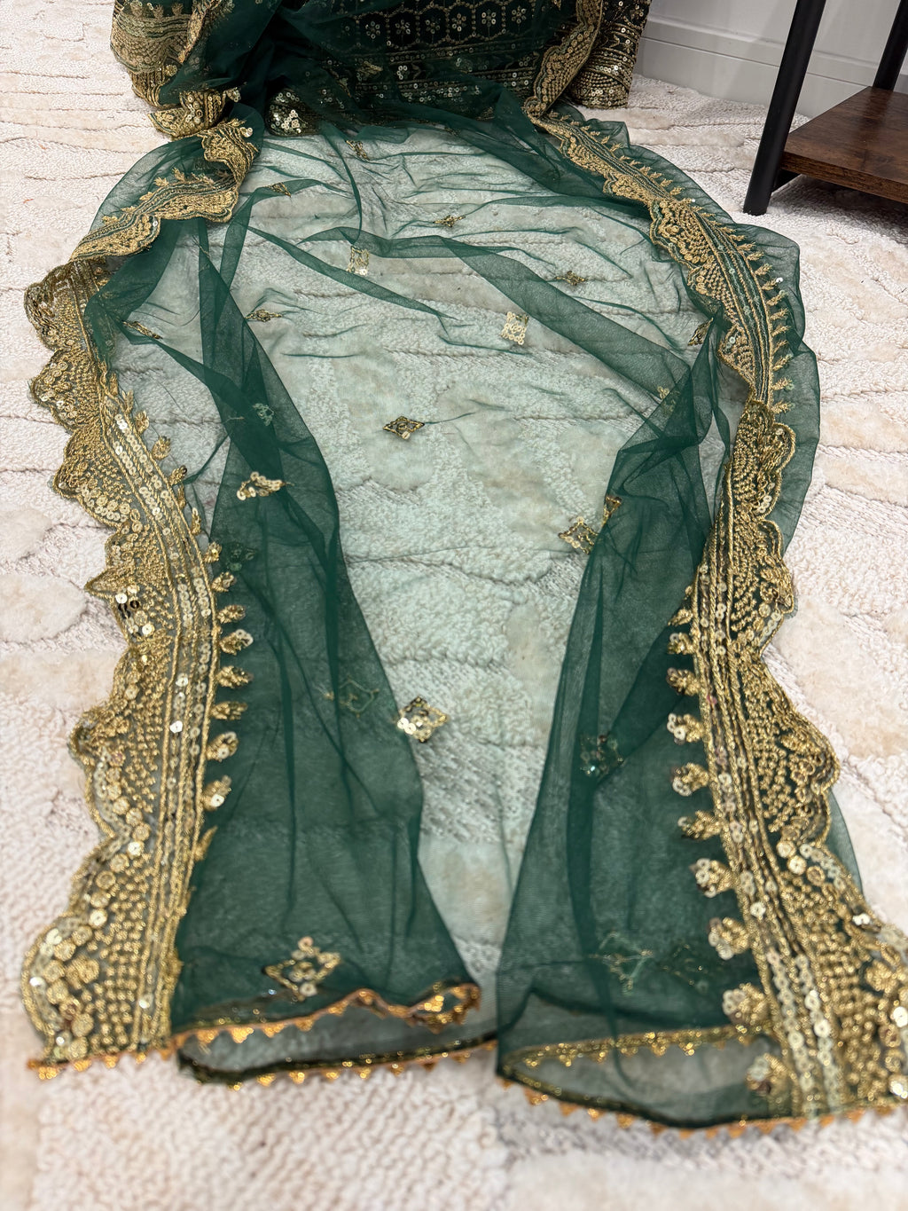 Dark green Faux Georgette Lehenga set