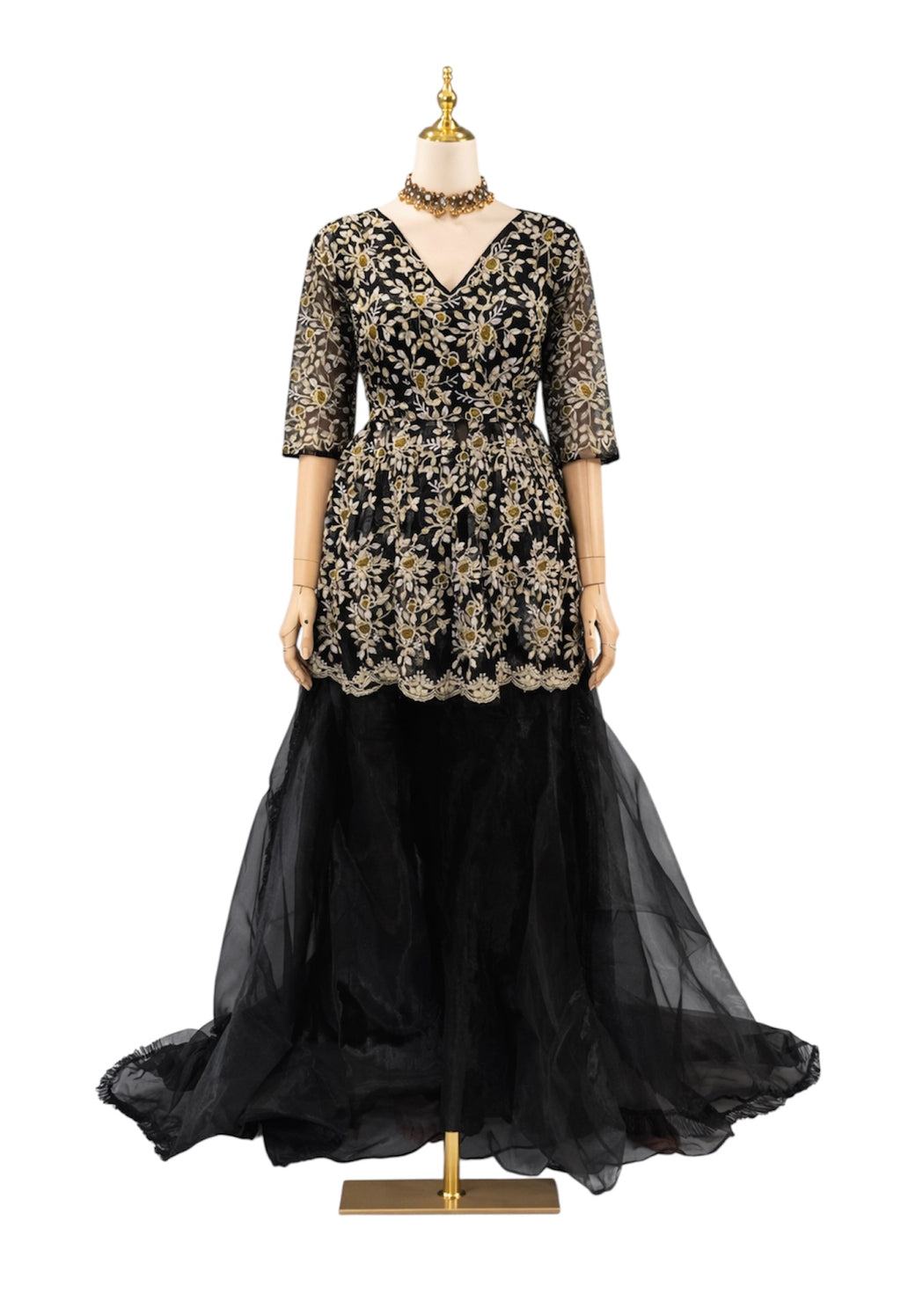 Embroidered organza peplum set